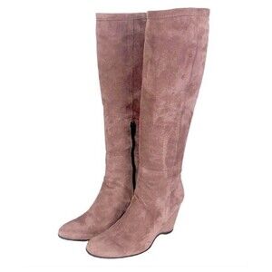 Hogan Soft Suede Dusty Purple Boots Sz 6 Narrow Wedge Heel Side Partial Zip